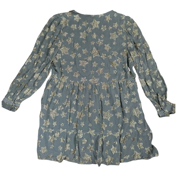 Loft Tiered Ruffle Dress Grey & Gold Size Large - Picture 10 of 11